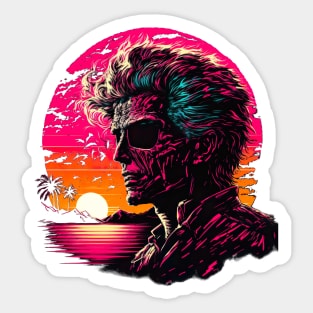 Zombie Relaxing Under Synthwave Sun Sticker